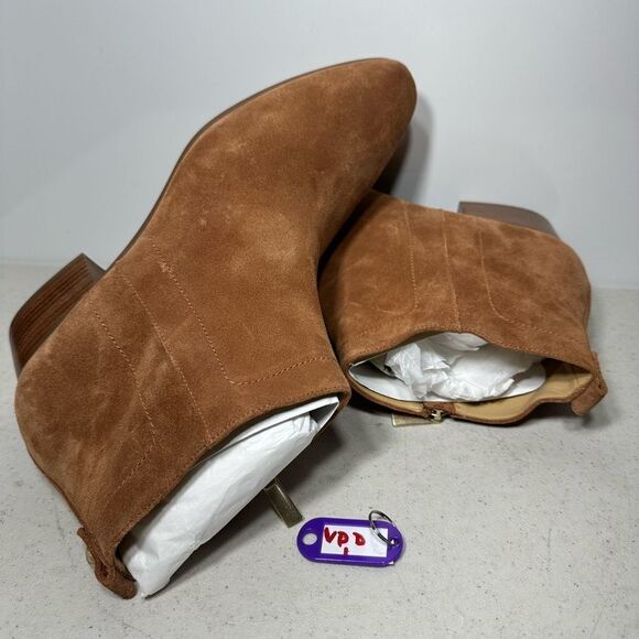 Talbots Women's Ankle Boots Size 11 Sand Suede Zip Block Heel New - Picture 1 of 8